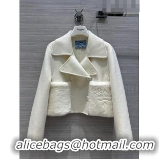 Good Product Prada Cashmere Short Coat P102008 White 2023