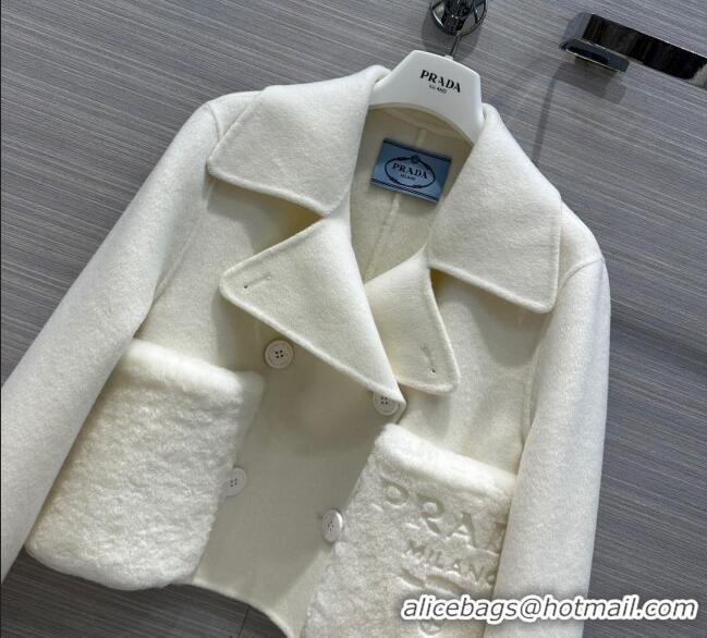 Good Product Prada Cashmere Short Coat P102008 White 2023