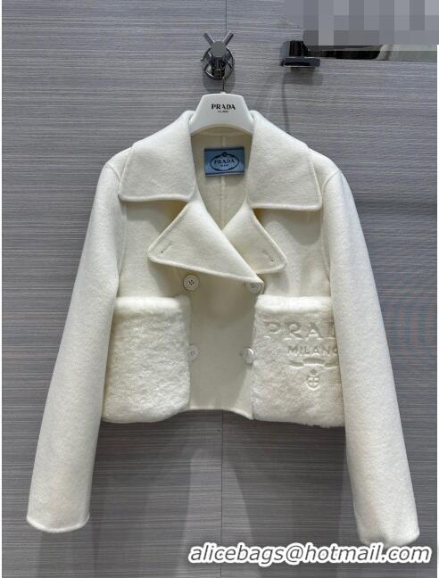 Good Product Prada Cashmere Short Coat P102008 White 2023