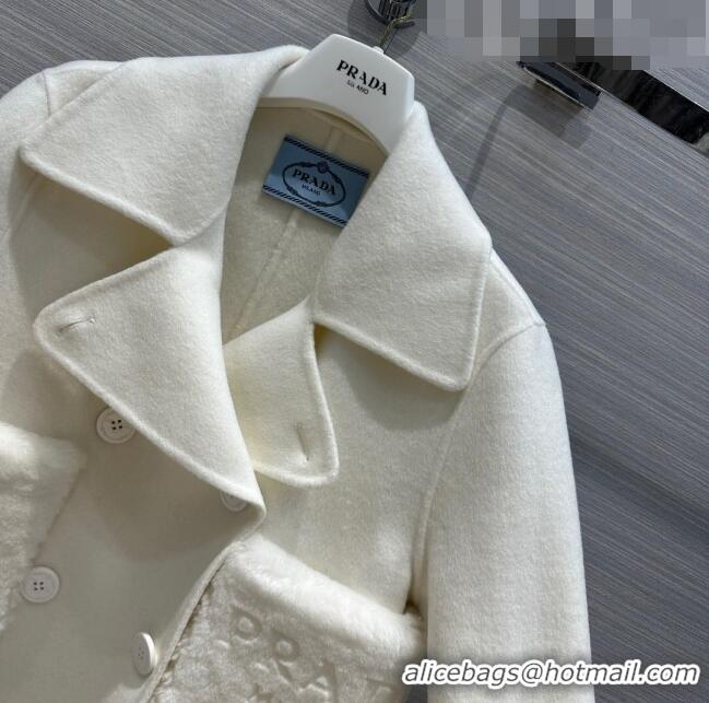 Good Product Prada Cashmere Short Coat P102008 White 2023