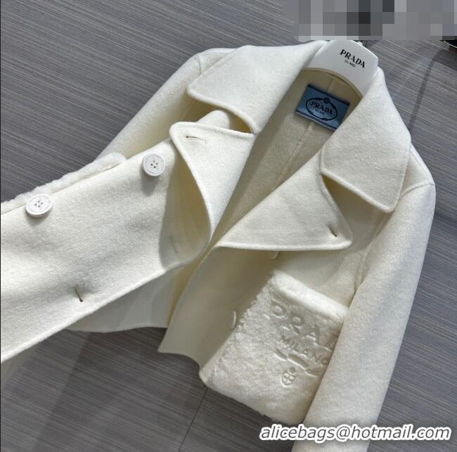 Good Product Prada Cashmere Short Coat P102008 White 2023