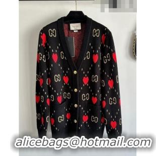 ​Top Quality Gucci Wool & Cashmere Cardigan G101925 Black/Red 2023