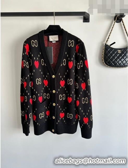 ​Top Quality Gucci Wool & Cashmere Cardigan G101925 Black/Red 2023