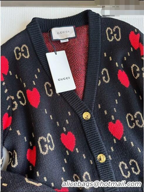 ​Top Quality Gucci Wool & Cashmere Cardigan G101925 Black/Red 2023