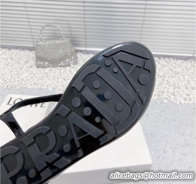 Unique Style Prada Patent Leather Flat Thong Sandals Black 712023