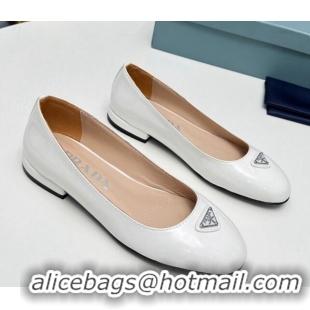 Best Grade Prada Patent Leather ballerinas Flat White 725063