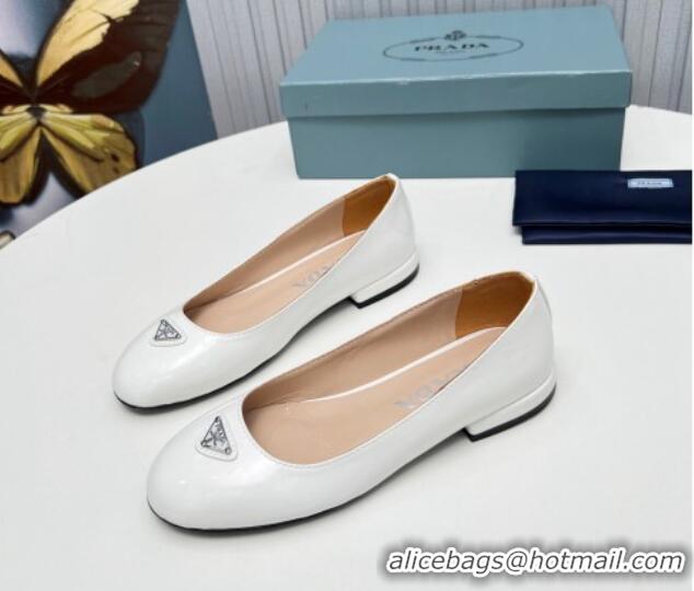 Best Grade Prada Patent Leather ballerinas Flat White 725063