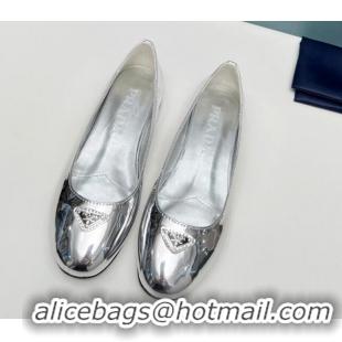 Low Price Prada Metallic Leather ballerinas Flat Silver 725067