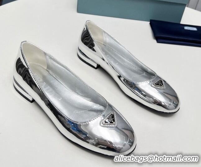 Low Price Prada Metallic Leather ballerinas Flat Silver 725067