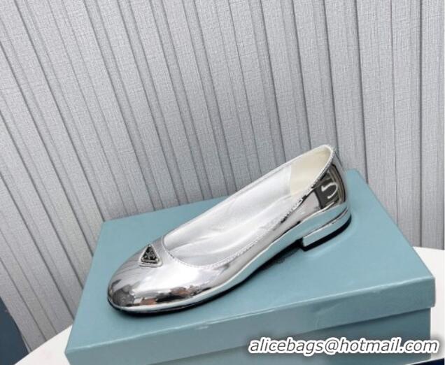 Low Price Prada Metallic Leather ballerinas Flat Silver 725067