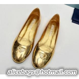 Good Looking Prada Metallic Leather ballerinas Flat Gold 725068