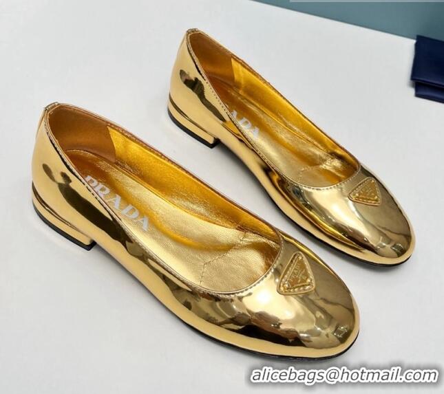 Good Looking Prada Metallic Leather ballerinas Flat Gold 725068