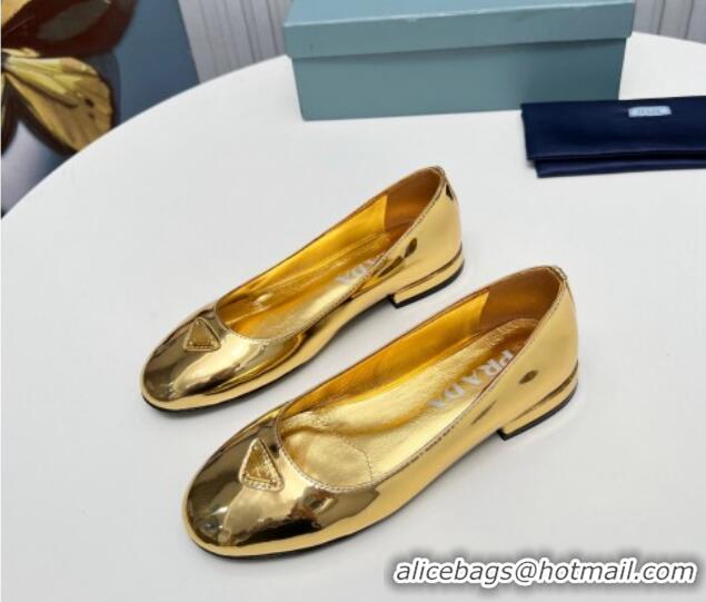 Good Looking Prada Metallic Leather ballerinas Flat Gold 725068