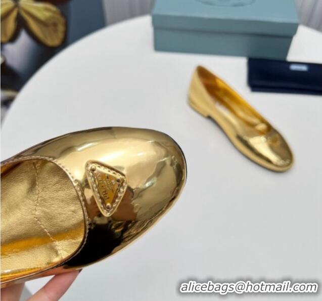 Good Looking Prada Metallic Leather ballerinas Flat Gold 725068