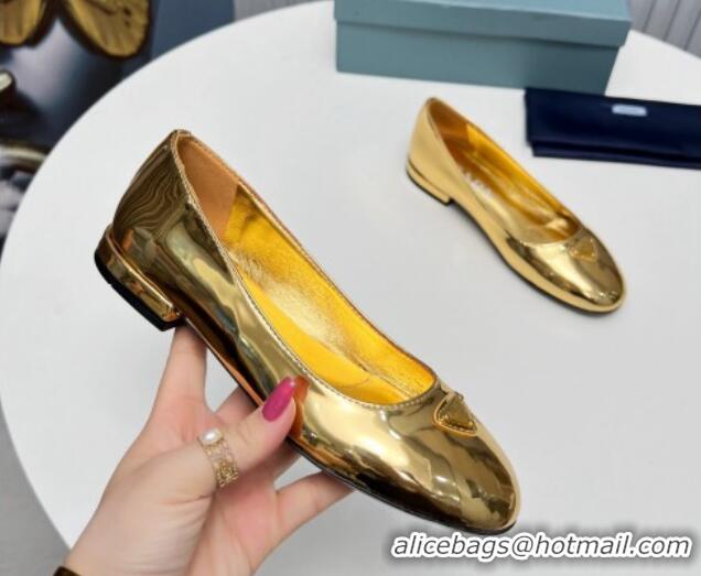 Good Looking Prada Metallic Leather ballerinas Flat Gold 725068