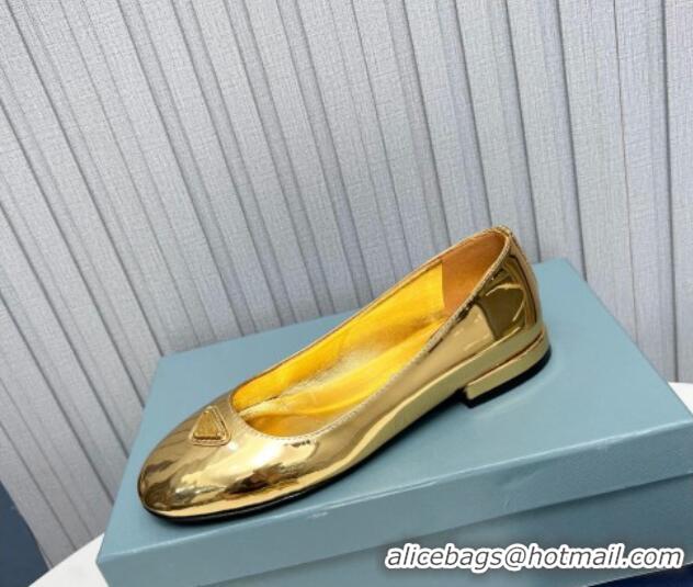 Good Looking Prada Metallic Leather ballerinas Flat Gold 725068