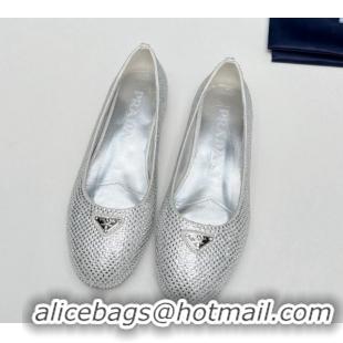 Best Product Prada Crystals ballerinas Flat Silver 725064