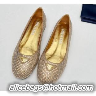 Luxurious Prada Crystals ballerinas Flat Gold 725070