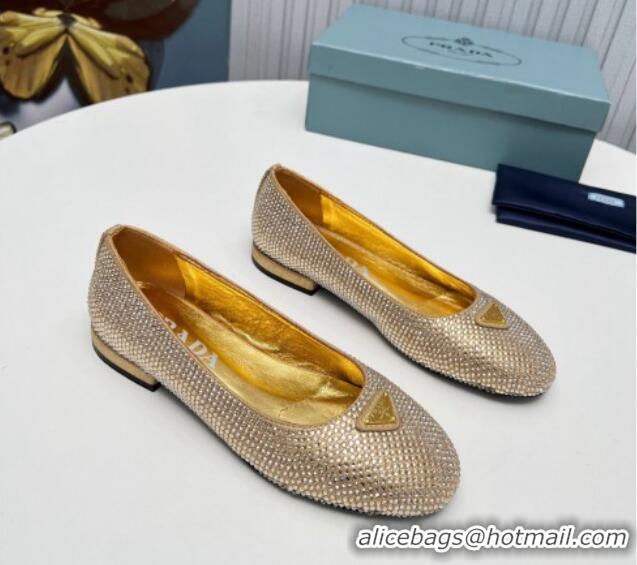 Luxurious Prada Crystals ballerinas Flat Gold 725070