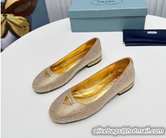 Luxurious Prada Crystals ballerinas Flat Gold 725070