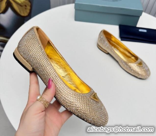 Luxurious Prada Crystals ballerinas Flat Gold 725070