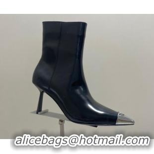 Pretty Style Prada Brushed Leather Ankle Boots 7.5cm Black/Silver 725071