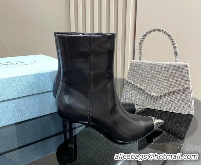 Pretty Style Prada Brushed Leather Ankle Boots 7.5cm Black/Silver 725071