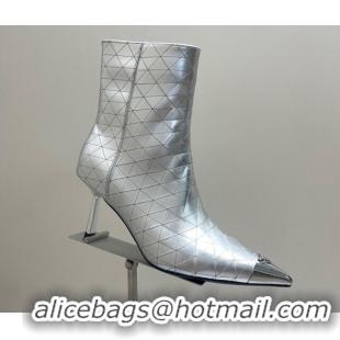 Durable Prada Quilted Metallic Leather Ankle Boots 7.5cm Silver 725072