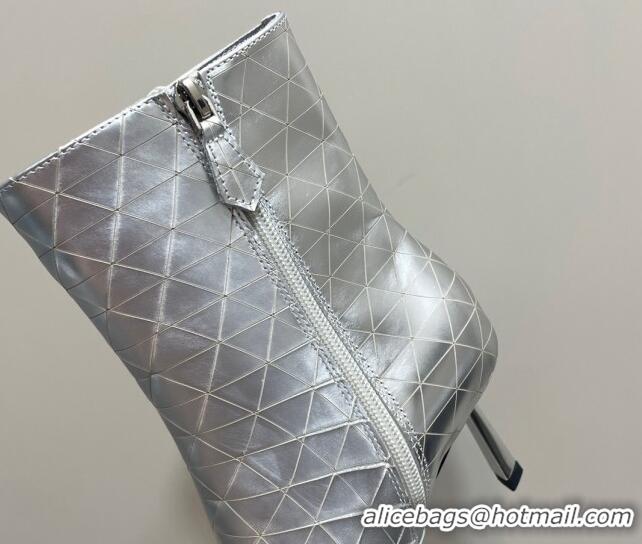 Durable Prada Quilted Metallic Leather Ankle Boots 7.5cm Silver 725072