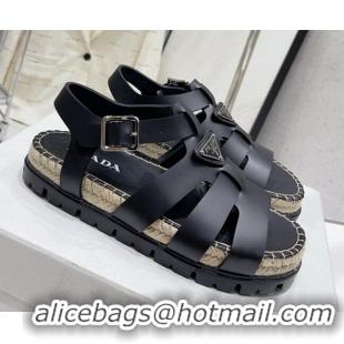 Best Price Prada Rubber Flat Sandals Black 728028