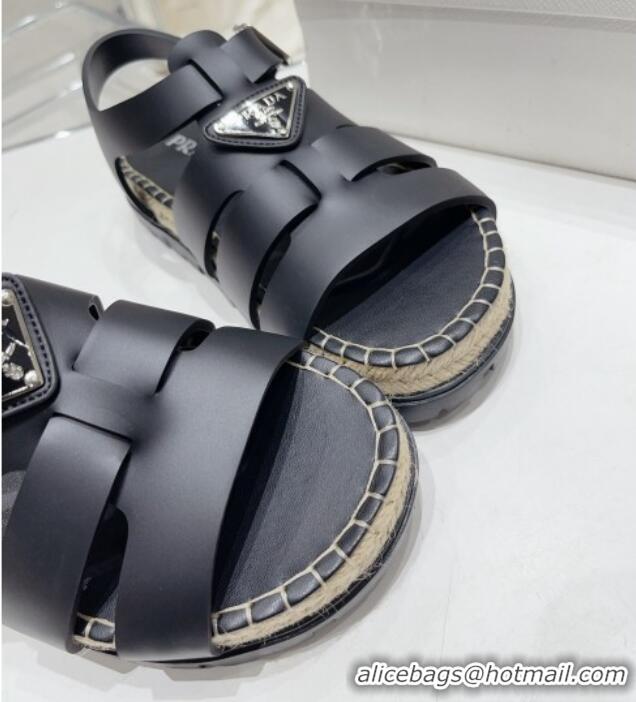 Best Price Prada Rubber Flat Sandals Black 728028