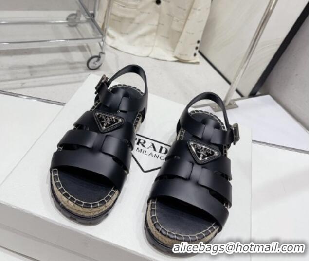 Best Price Prada Rubber Flat Sandals Black 728028