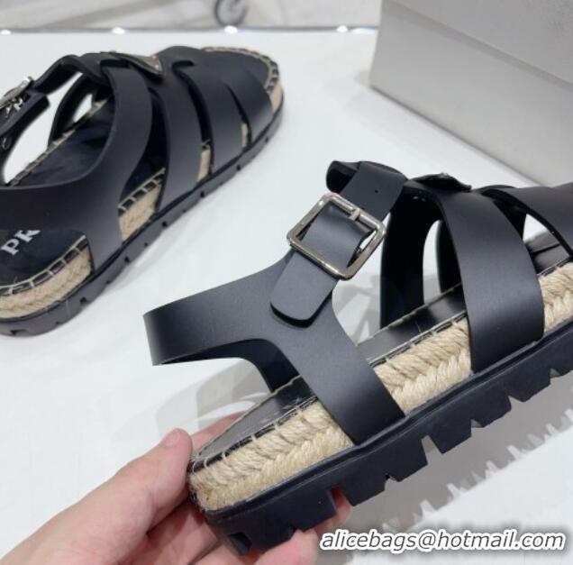 Best Price Prada Rubber Flat Sandals Black 728028