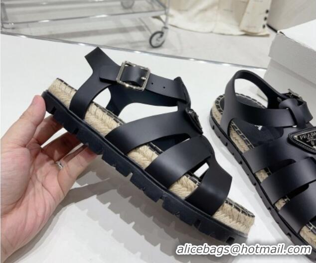 Best Price Prada Rubber Flat Sandals Black 728028