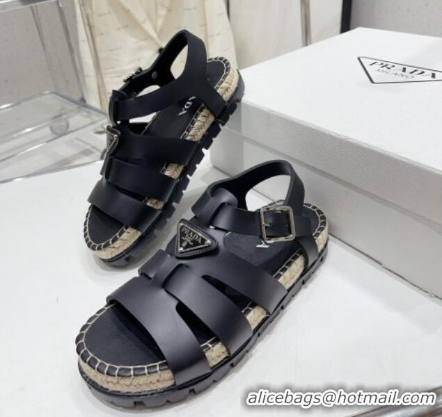 Best Price Prada Rubber Flat Sandals Black 728028