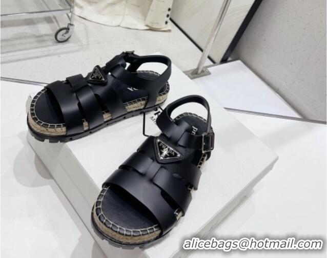 Best Price Prada Rubber Flat Sandals Black 728028