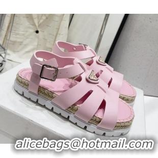 Popular Style Prada Rubber Flat Sandals Light Pink 728030