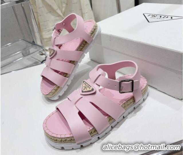 Popular Style Prada Rubber Flat Sandals Light Pink 728030