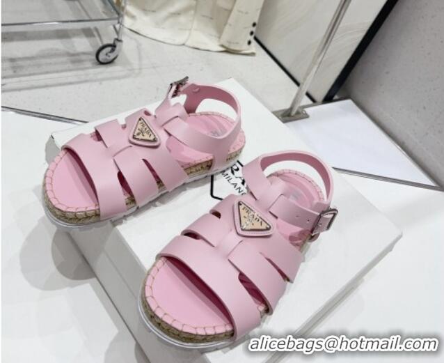 Popular Style Prada Rubber Flat Sandals Light Pink 728030