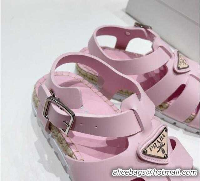 Popular Style Prada Rubber Flat Sandals Light Pink 728030