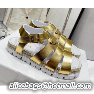 Good Quality Prada Rubber Flat Sandals Gold 728031