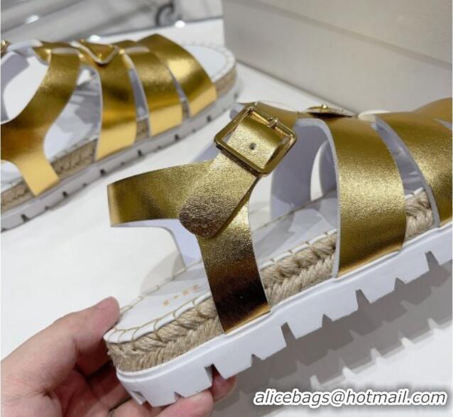 Good Quality Prada Rubber Flat Sandals Gold 728031