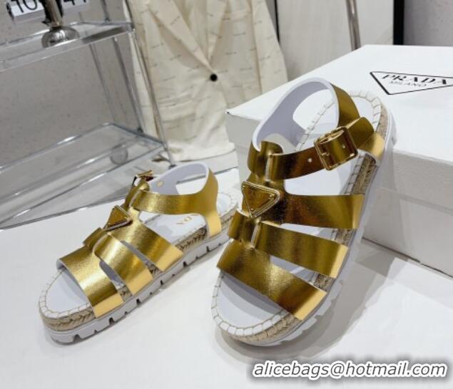 Good Quality Prada Rubber Flat Sandals Gold 728031