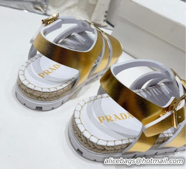 Good Quality Prada Rubber Flat Sandals Gold 728031