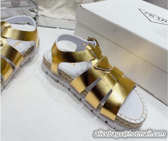 Good Quality Prada Rubber Flat Sandals Gold 728031