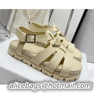 Low Cost Prada Rubber Flat Sandals Light Beige 728032