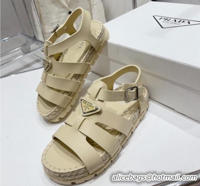 Low Cost Prada Rubber Flat Sandals Light Beige 728032