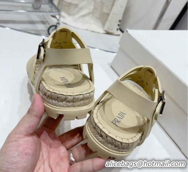 Low Cost Prada Rubber Flat Sandals Light Beige 728032