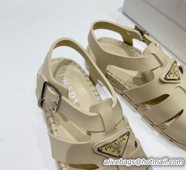 Low Cost Prada Rubber Flat Sandals Light Beige 728032