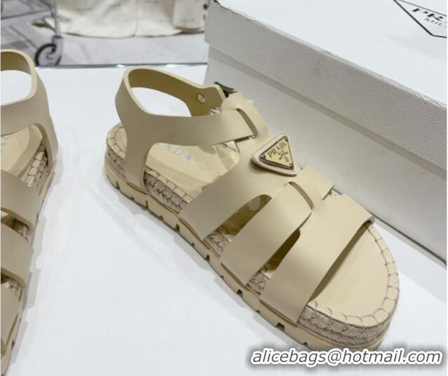 Low Cost Prada Rubber Flat Sandals Light Beige 728032